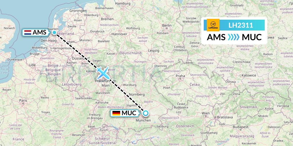 LH2311 Lufthansa Flight Map: Amsterdam to Munich