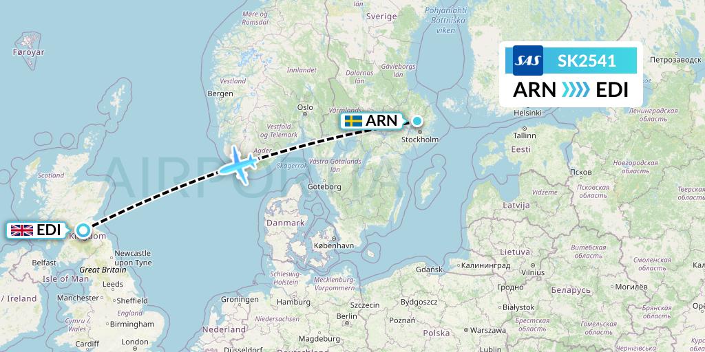 SK2541 SAS Flight Map: Stockholm to Edinburgh