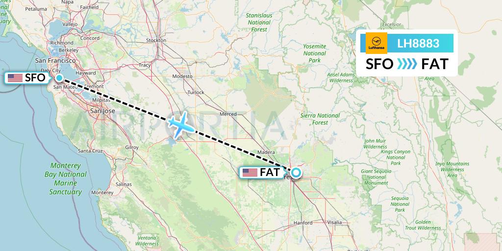 LH8883 Lufthansa Flight Map: San Francisco to Fresno