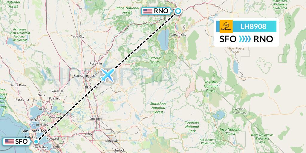 LH8908 Lufthansa Flight Map: San Francisco to Reno
