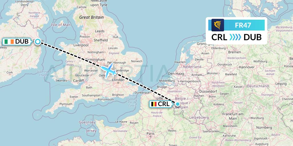 FR47 Ryanair Flight Map: Brussels to Dublin