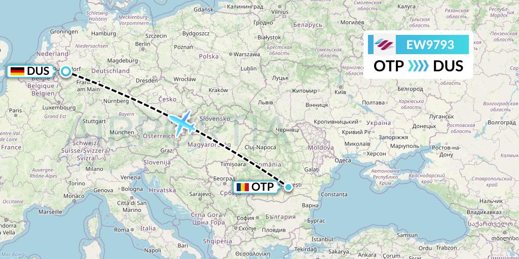 EW9793 Eurowings Flight Map: Bucharest to Dusseldorf