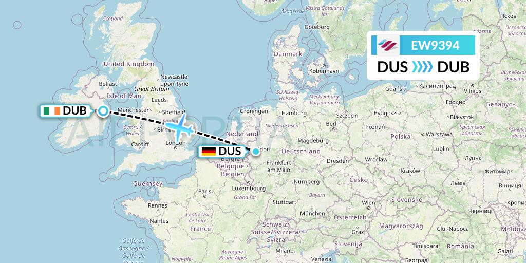 EW9394 Eurowings Flight Map: Dusseldorf to Dublin