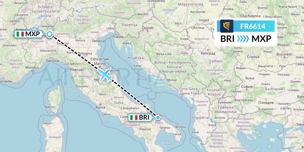 FR6614 Ryanair Flight Map: Bari to Milan