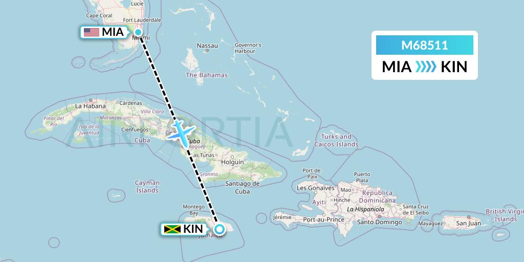 M68511 Amerijet International Flight Map: Miami to Kingston
