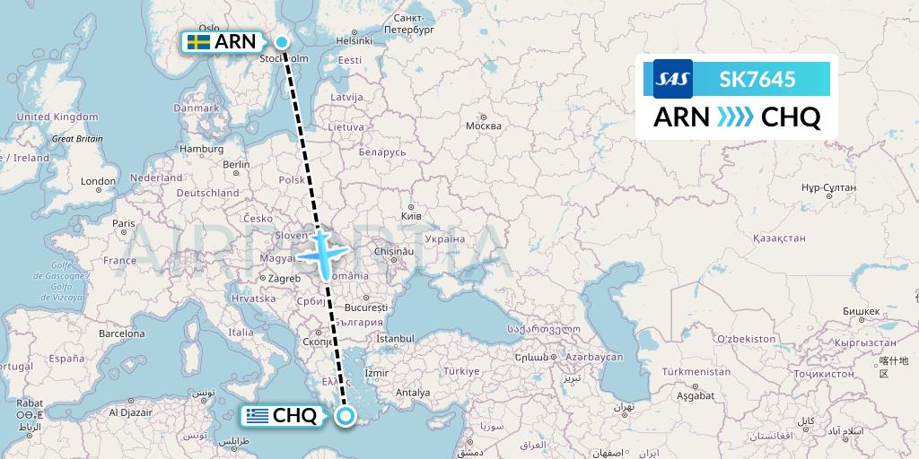 SK7645 SAS Flight Map: Stockholm to Chania
