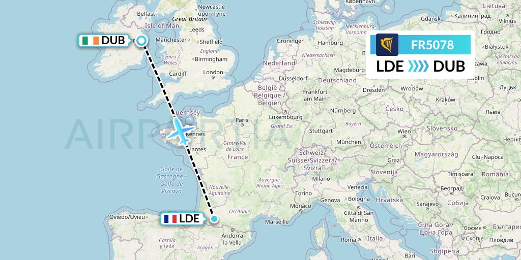 FR5078 Ryanair Flight Map: Tarbes to Dublin