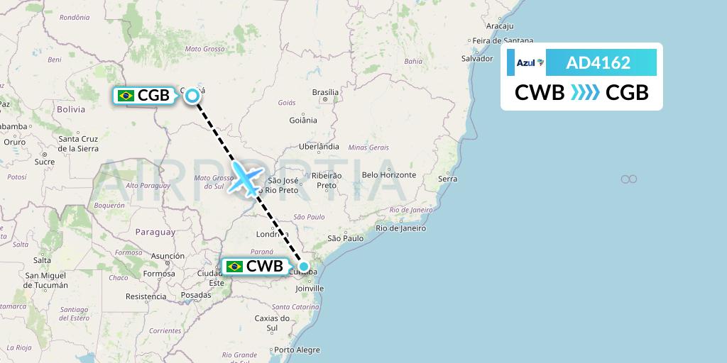 AD4162 Azul Brazilian Airlines Flight Map: Curitiba to Cuiaba
