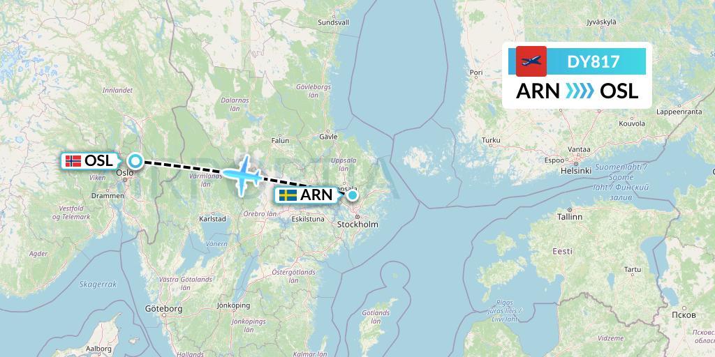 DY817 Norwegian Flight Map: Stockholm to Oslo