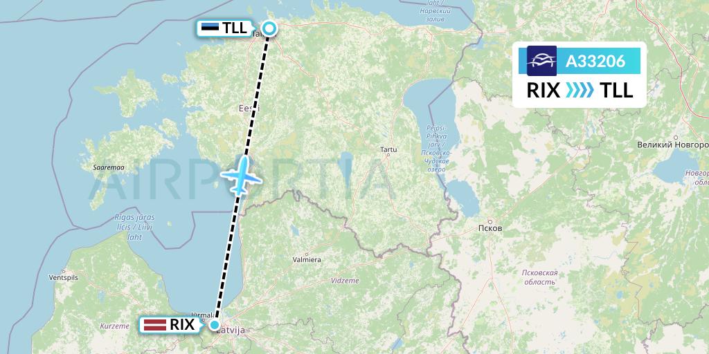 A33206 Aegean Airlines Flight Map: Riga to Tallinn