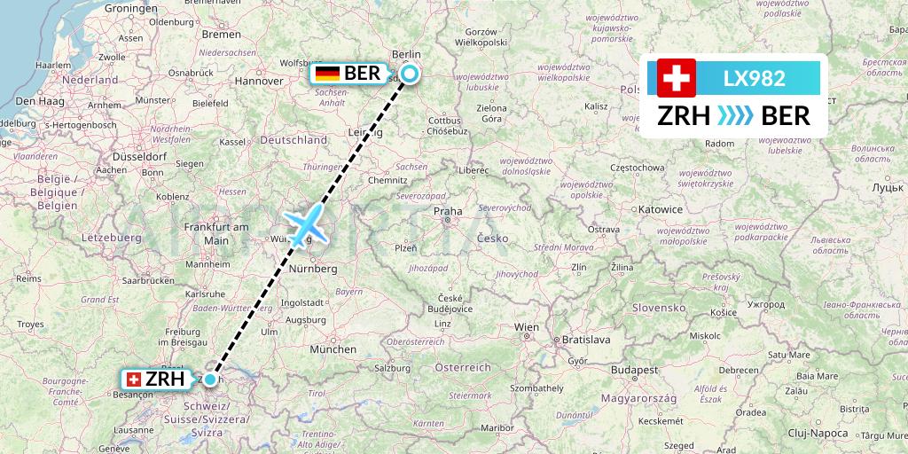 LX982 Swiss Flight Map: Zurich to Berlin