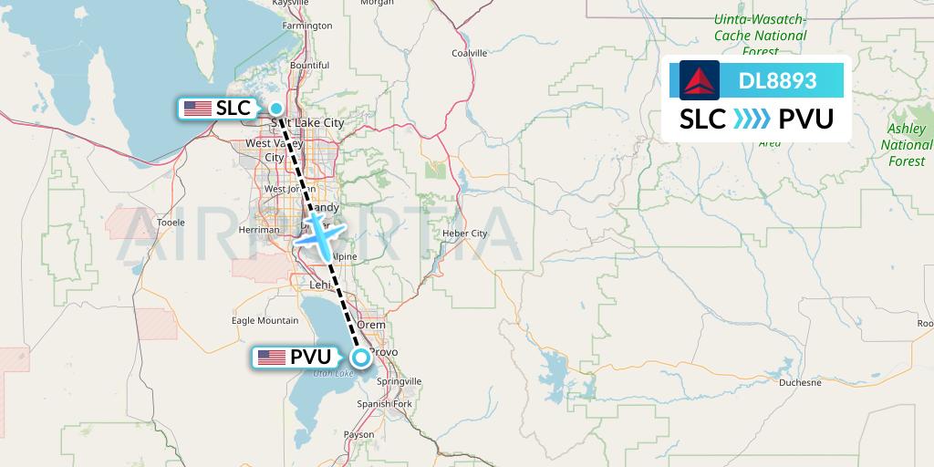 DL8893 Delta Air Lines Flight Map: Salt Lake City to Provo