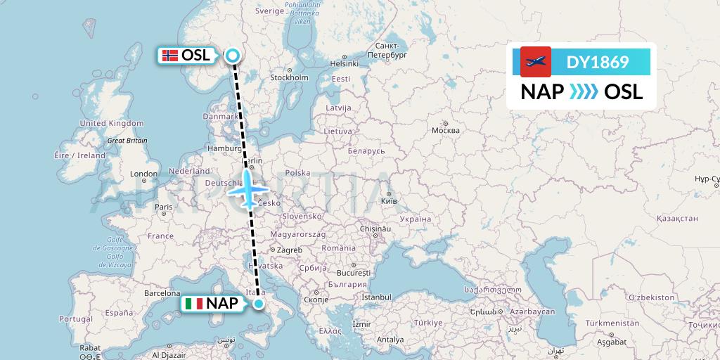 DY1869 Norwegian Flight Map: Naples to Oslo