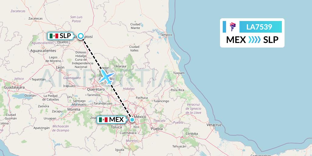LA7539 LAN Airlines Flight Map: Mexico City to San Luis Potosi
