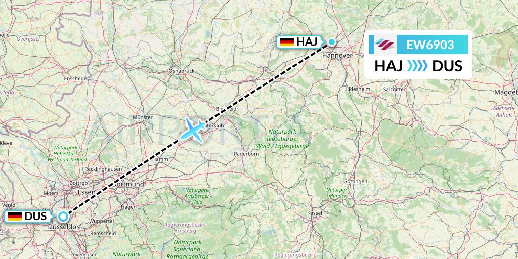 EW6903 Eurowings Flight Map: Hannover to Dusseldorf