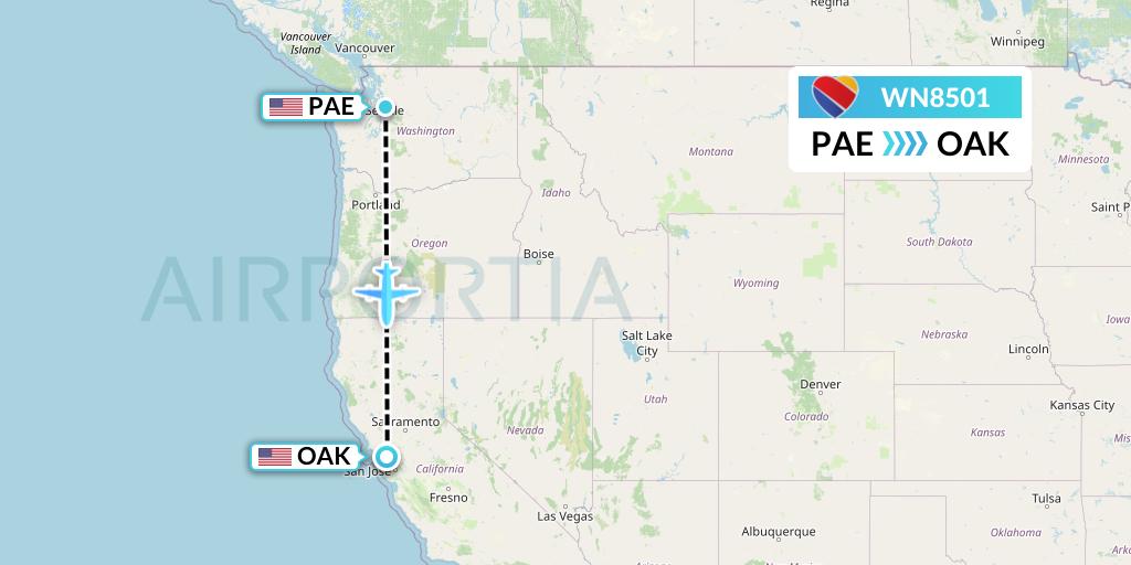 WN8501 Southwest Airlines Flight Map: Everett to Oakland