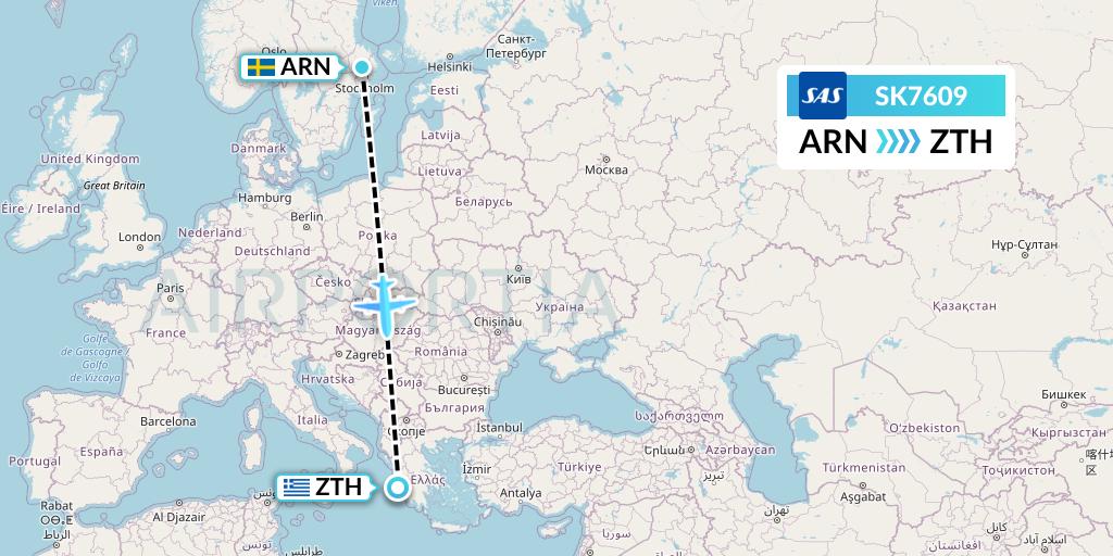 SK7609 SAS Flight Map: Stockholm to Zakynthos