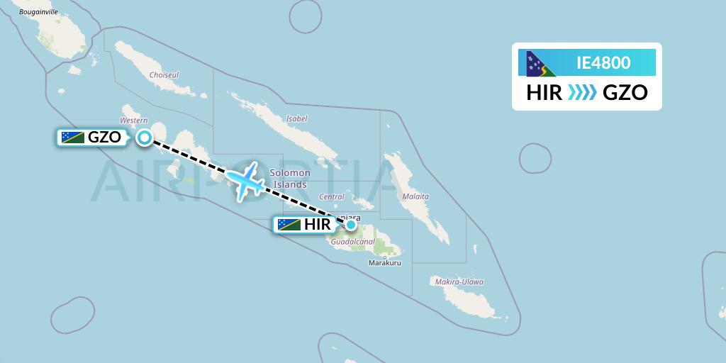 IE4800 Solomon Airlines Flight Map: Honiara to Gizo