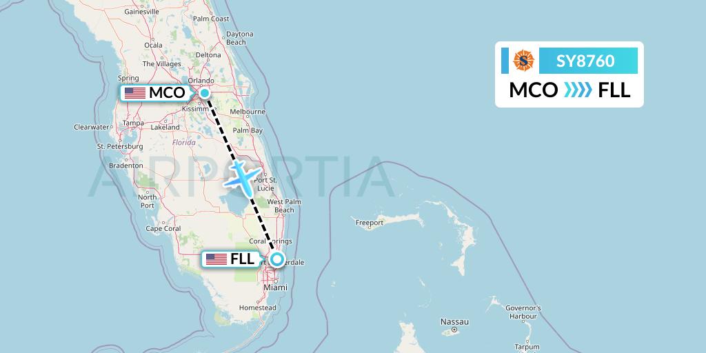 SY8760 Sun Country Airlines Flight Map: Orlando to Fort Lauderdale