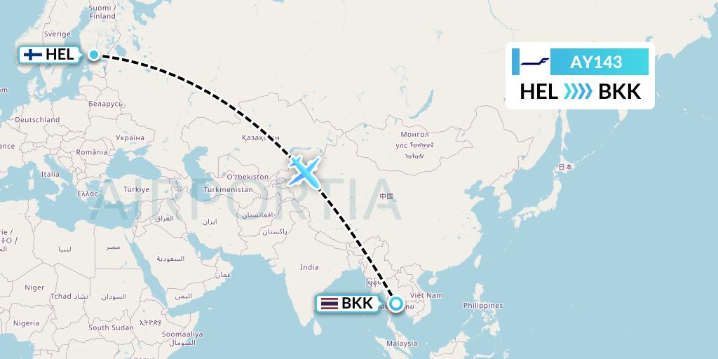 AY143 Finnair Flight Map: Helsinki to Bangkok