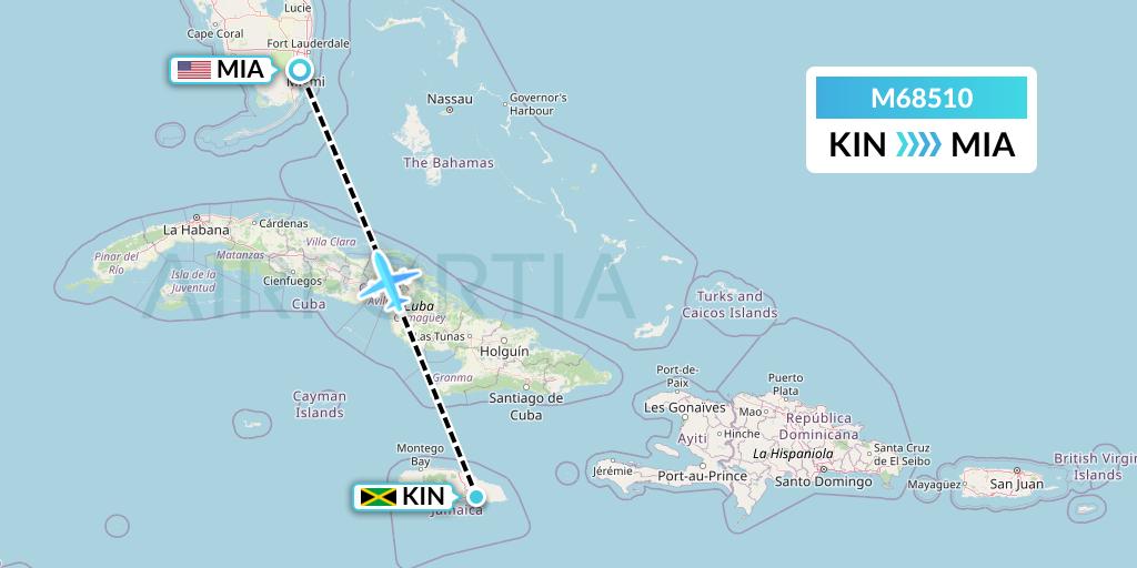 M68510 Amerijet International Flight Map: Kingston to Miami
