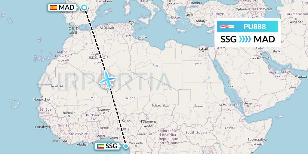 PU888 Plus Ultra Flight Map: Malabo to Madrid
