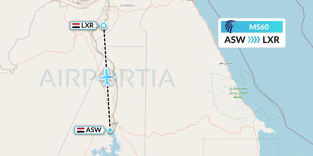 MS60 EgyptAir Flight Map: Aswan to Luxor