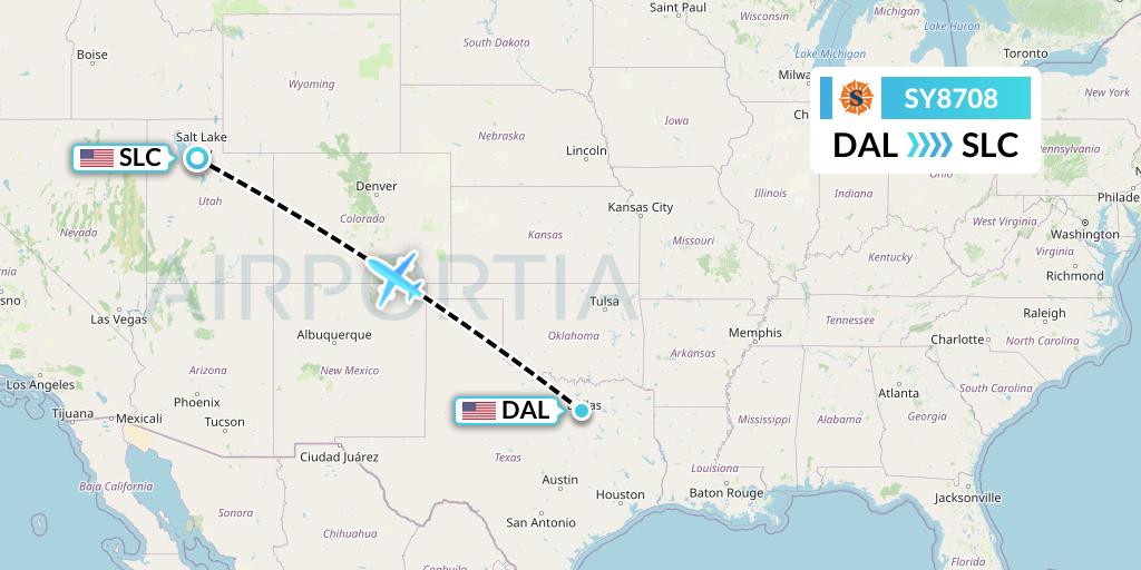 SY8708 Sun Country Airlines Flight Map: Dallas to Salt Lake City