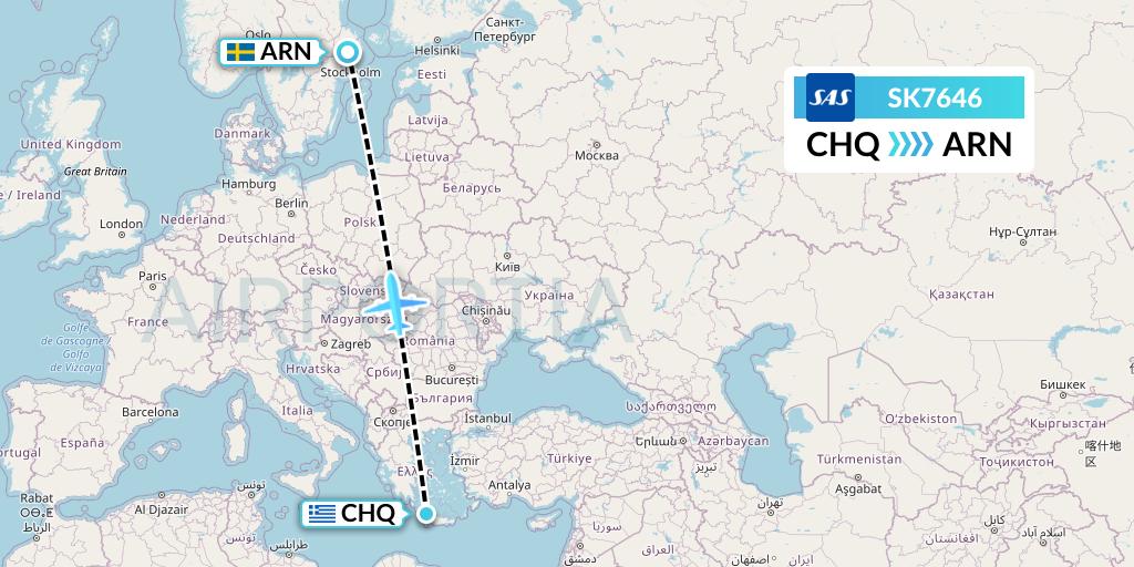 SK7646 SAS Flight Map: Chania to Stockholm
