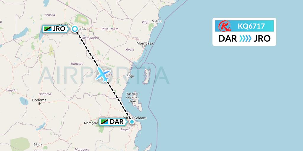 KQ6717 Kenya Airways Flight Map: Dar-es-Salaam to Kilimanjaro