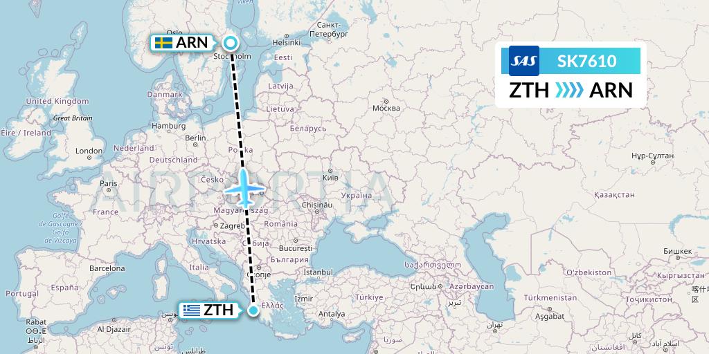 SK7610 SAS Flight Map: Zakynthos to Stockholm