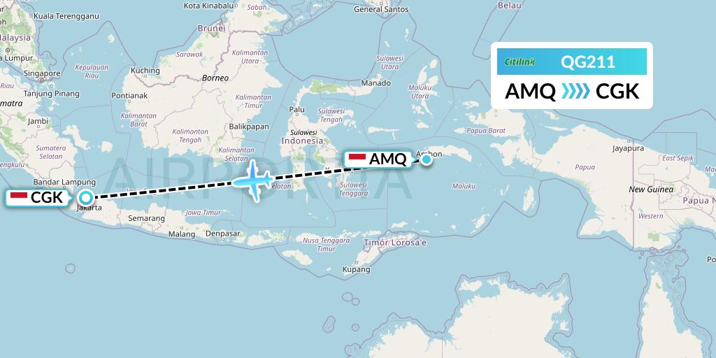 QG211 Citilink Flight Map: Ambon to Jakarta
