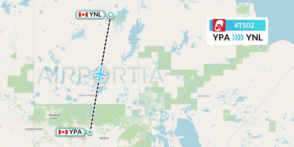 4T502 Rise Air Flight Map: Prince Albert to Points North Landing