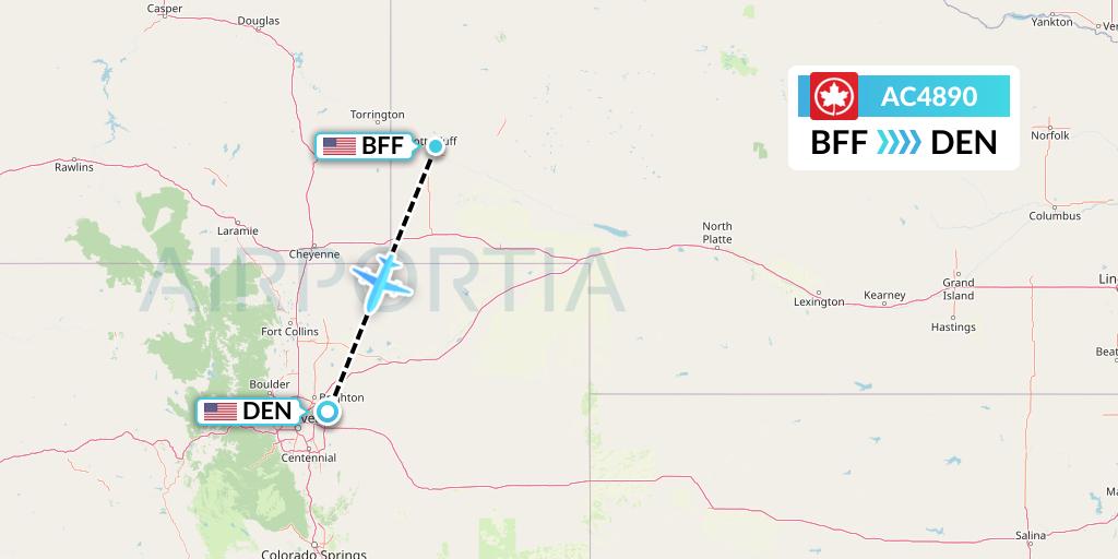 AC4890 Air Canada Flight Map: Scottsbluff to Denver