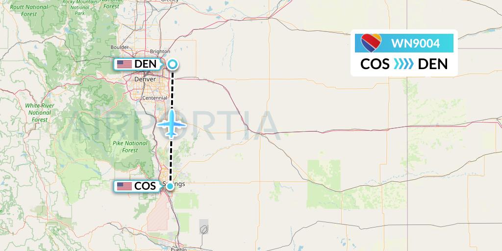 WN9004 Southwest Airlines Flight Map: Colorado Springs to Denver