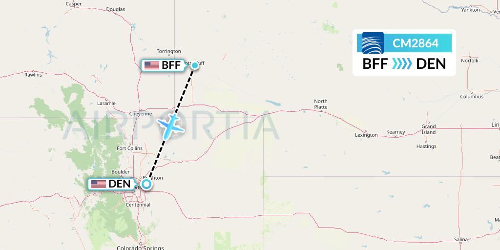 CM2864 Copa Airlines Flight Map: Scottsbluff to Denver