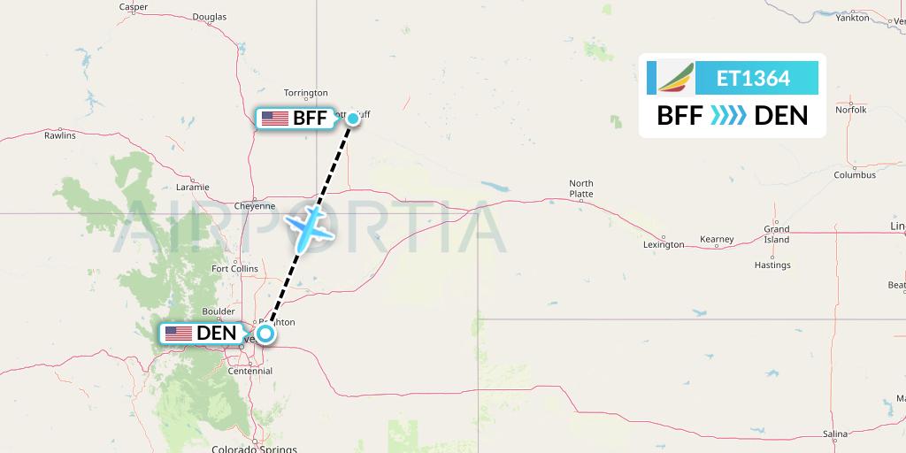 ET1364 Ethiopian Airlines Flight Map: Scottsbluff to Denver