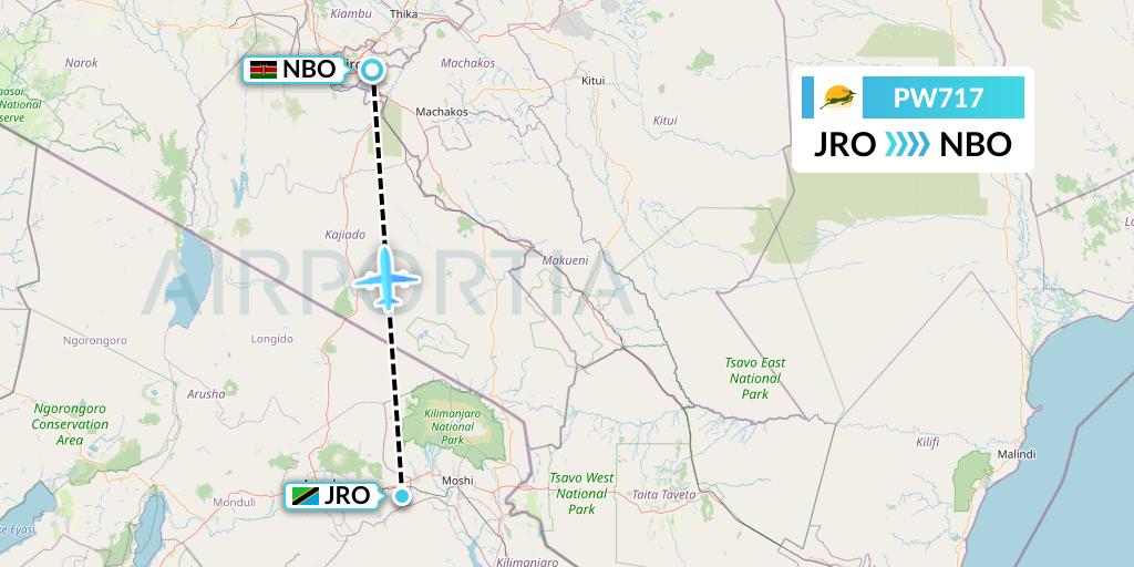 PW717 Precision Air Flight Map: Kilimanjaro to Nairobi