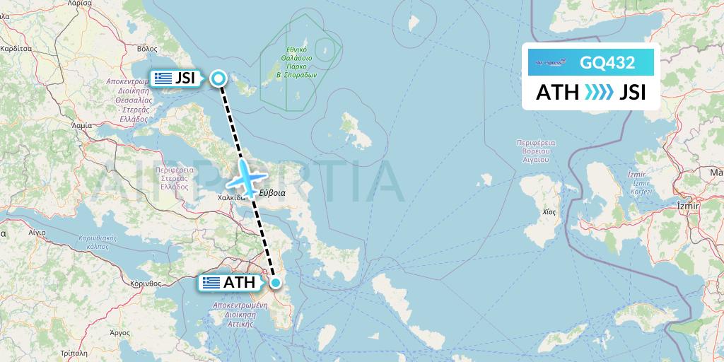 GQ432 Sky Express (Greece) Flight Map: Athens to Skiathos