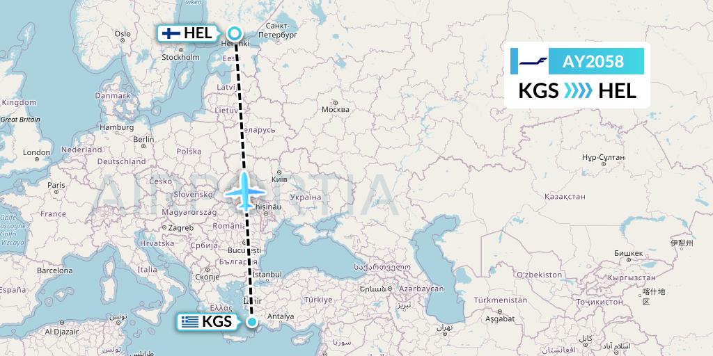 AY2058 Finnair Flight Map: Kos to Helsinki