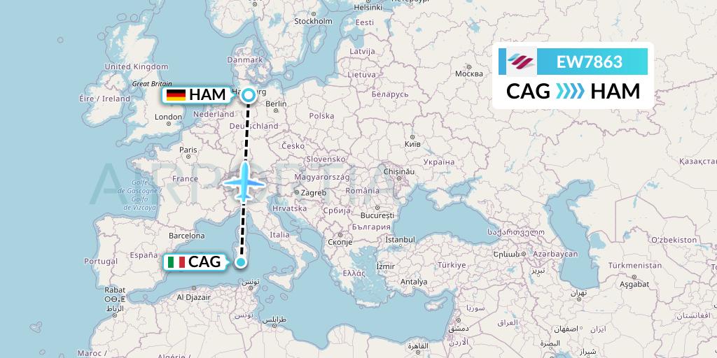 EW7863 Eurowings Flight Map: Cagliari to Hamburg