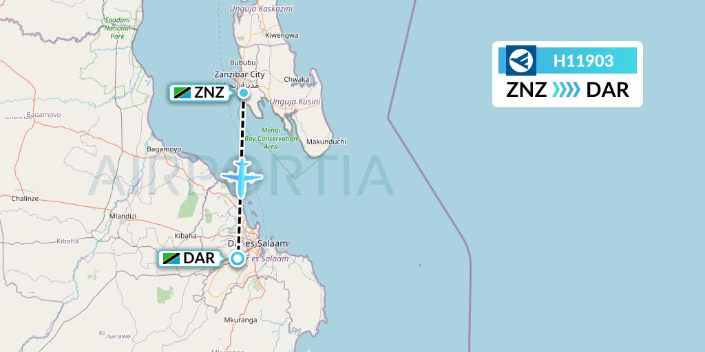 H11903 Hahn Air Systems Flight Map: Zanzibar to Dar-es-Salaam