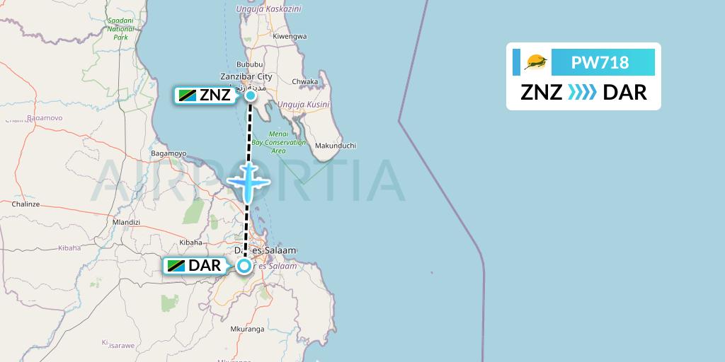 PW718 Precision Air Flight Map: Zanzibar to Dar-es-Salaam