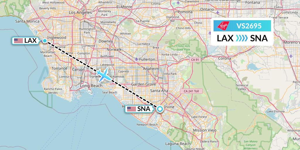 VS2695 Virgin Atlantic Airways Flight Map: Los Angeles to Orange County