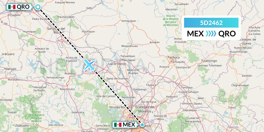 5D2462 Aeromexico Connect Flight Map: Mexico City to Queretaro