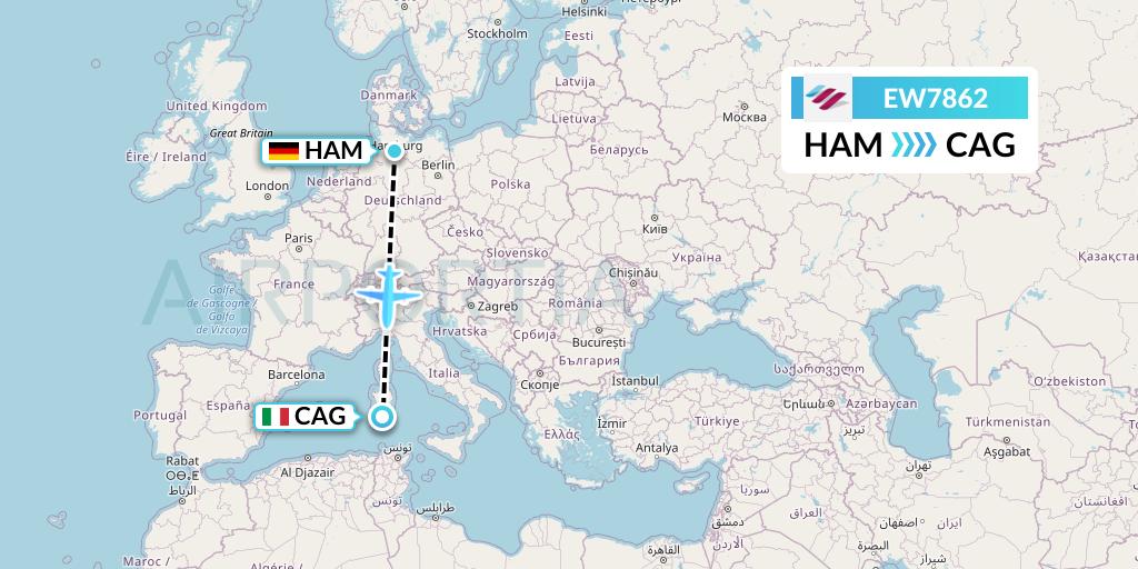 EW7862 Eurowings Flight Map: Hamburg to Cagliari