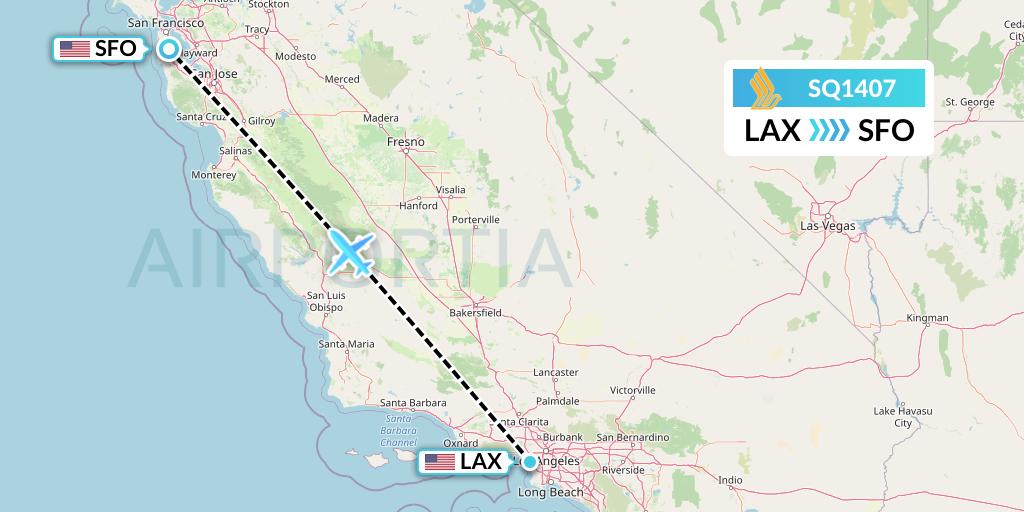 SQ1407 Singapore Airlines Flight Map: Los Angeles to San Francisco