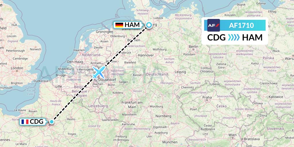 AF1710 Air France Flight Map: Paris to Hamburg