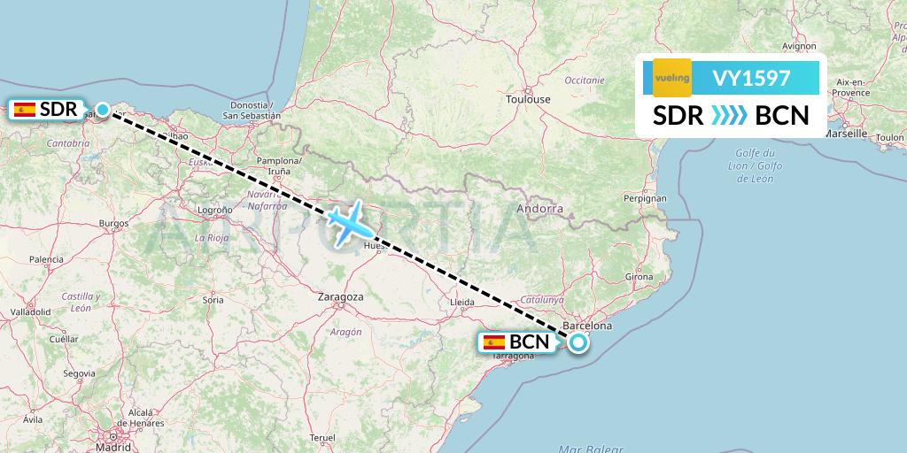 VY1597 Vueling Flight Map: Santander to Barcelona