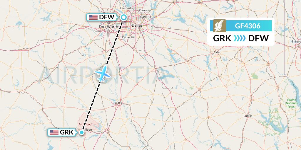 GF4306 Gulf Air Flight Map: Killeen to Dallas